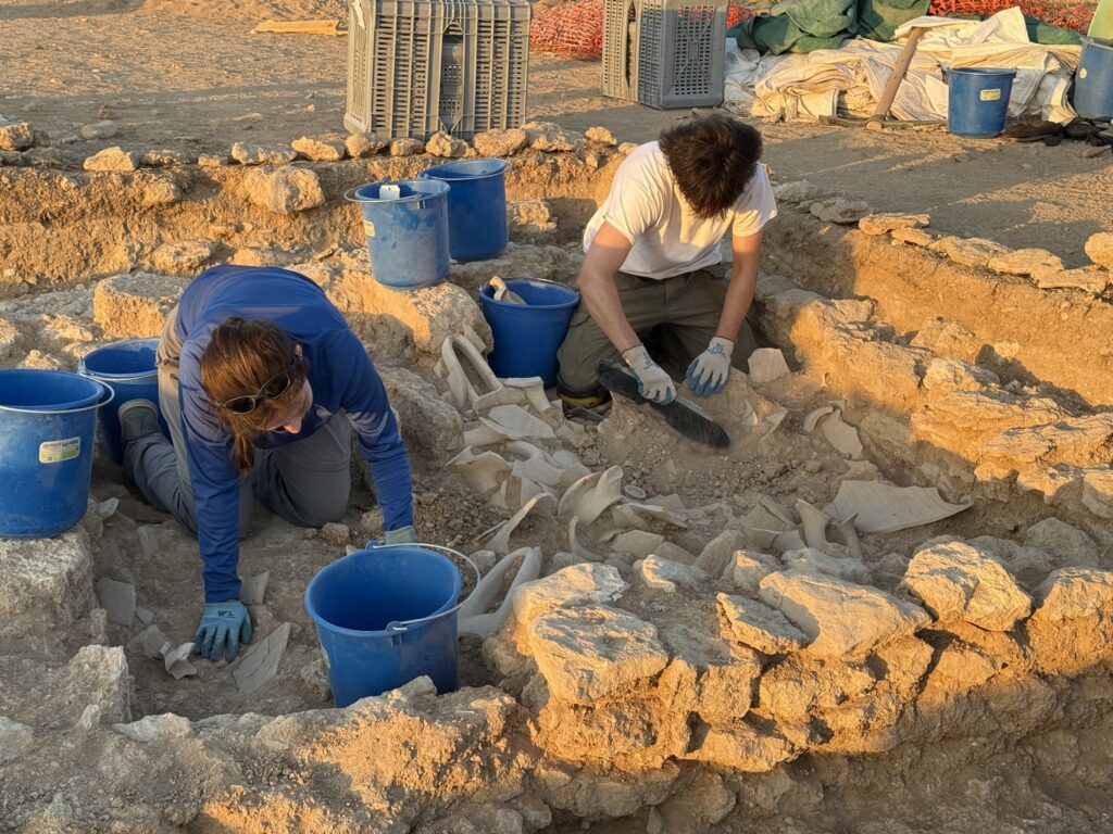 Two-students excavating a deposit of amphorae. Credit: Department of Antiquities of Cyprus via Facebook