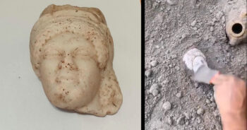 Archaeologists in Tunisia have uncovered a marble mask depicting a woman with a Phoenician-style coiffure, described as “unique in form and symbolism” and dating to the late fourth century BC. Credit: Tunisian Ministry of Cultural Affairs via Facebook