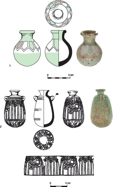 Artefacts found inside Urn 1014/1: bottle and alabstron (prepared by Hagit Tahan-Rosen, Israel Antiquities Authority) Credit: Peleg et al., 2025