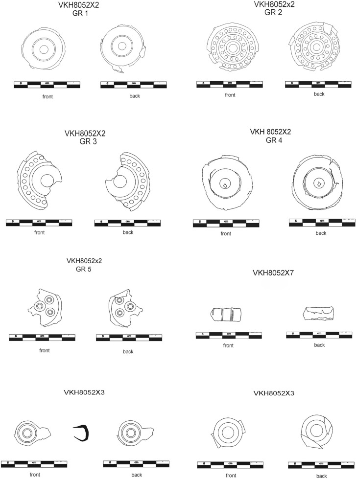  Drawings of selected objects from the Hastrup hoard (all bronze). Plaques (x2 with subgroups 1 – 5), Tubes (x7) and smaller plaques (x3). Illustrations by Ziba Yahyavi. Credit: Felding et al., 2025.