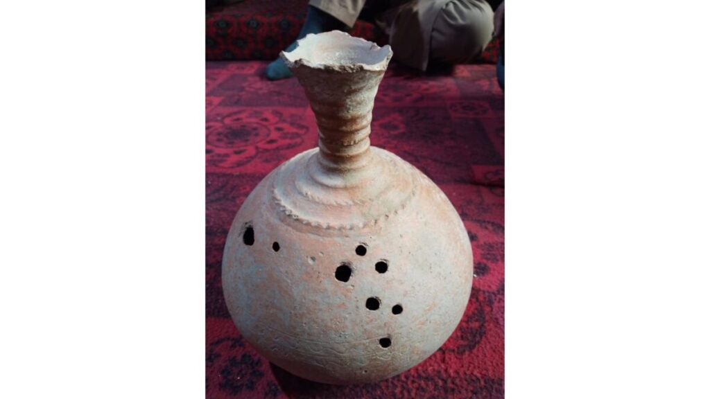Archaeologists also recovered a ceramic vessel believed to have been used for drinking liquids.