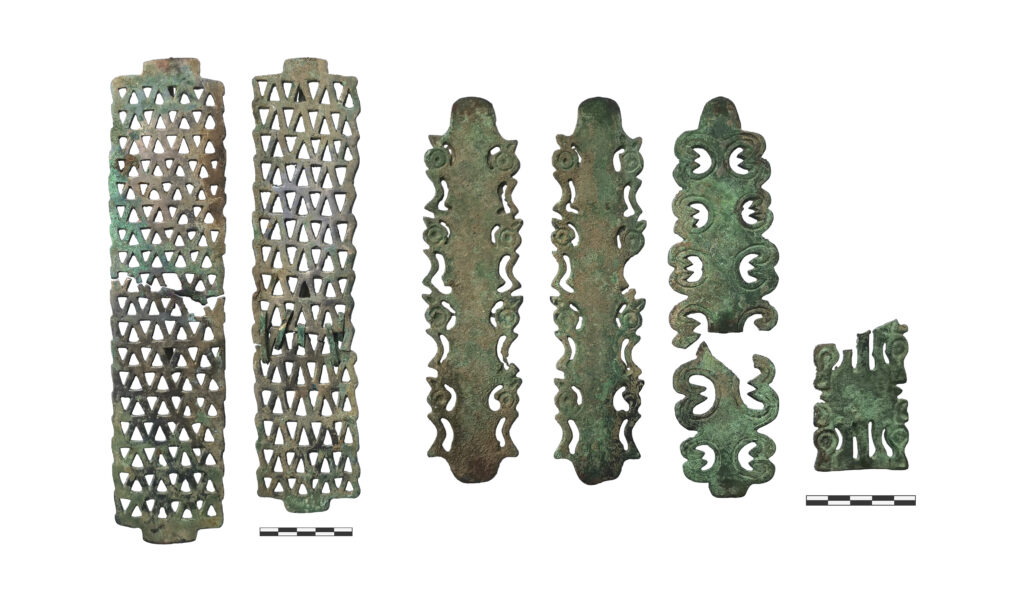 Openwork bronze horse headstall ornaments uncovered in a 4th-century BC ritual complex. Credit: Institute of Archaeology of the Russian Academy of Sciences