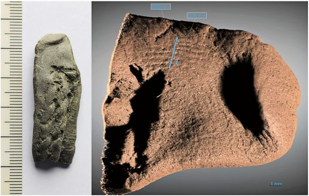 During the analysis of the pine resin sealant, researchers also discovered a fingerprint. Credit: Sahel Ganji/Fauvelle et al