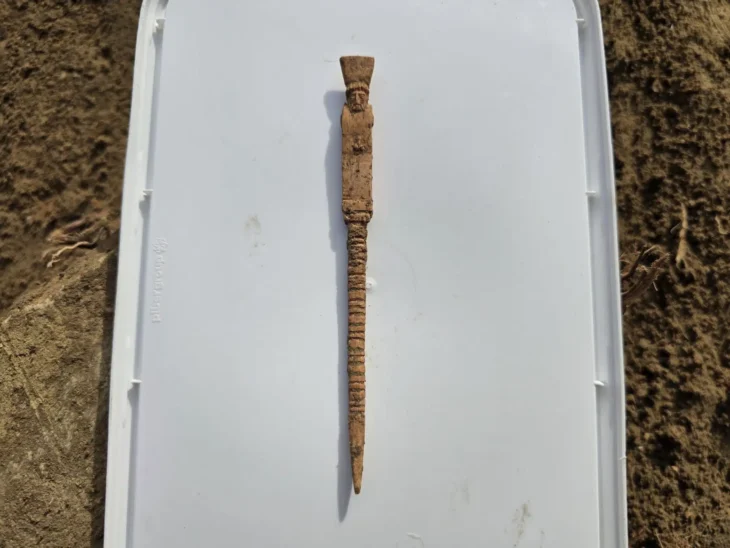 Dionysos with an erect phallus depicted on a 2,500-year-old bone stylus discovered in Gela, Sicily. Credit: Superintendency of Caltanissetta / Government of Sicily