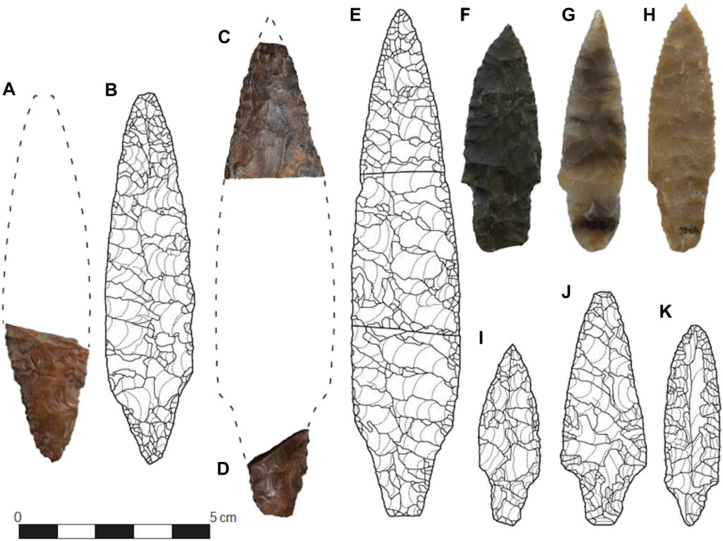 Comparison of stemmed points from Japan and North America. AUP points from Cooper’s Ferry/Nipéhe LU3 (A, C, D, and F to H) and bifacial stemmed points from Hokkaido (B, E, and I to K). Modified from Davis et al. Credit: Madsen et al., 2025, Science Advances