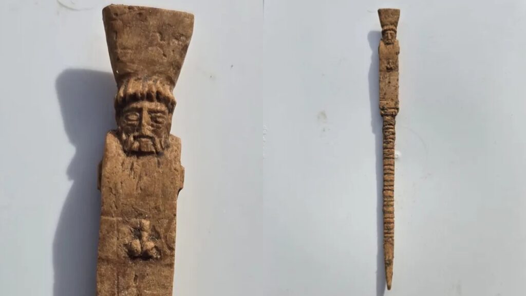 Dionysos with an erect phallus depicted on a 2,500-year-old bone stylus discovered in Gela, Sicily. Credit: Superintendency of Caltanissetta / Government of Sicily