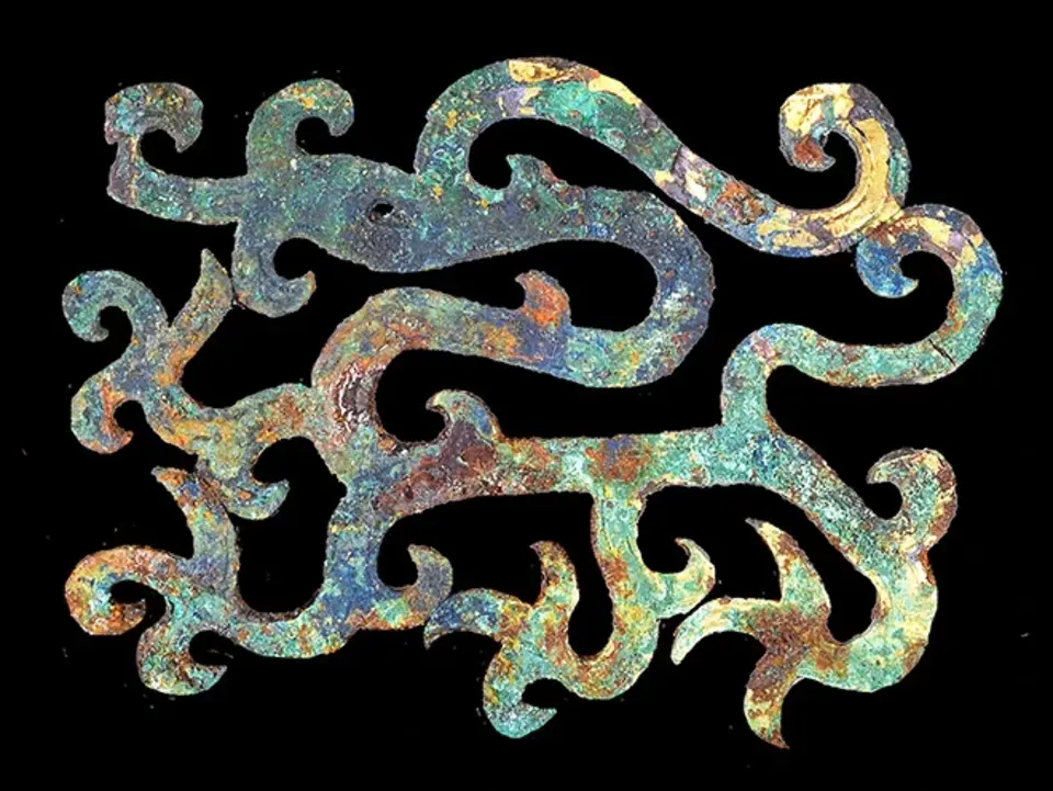 Dragon-motif gilt-bronze armor fragment from a fifth-century Kofun tomb discovered in Gunma Prefecture. Credit: Meiji University Museum