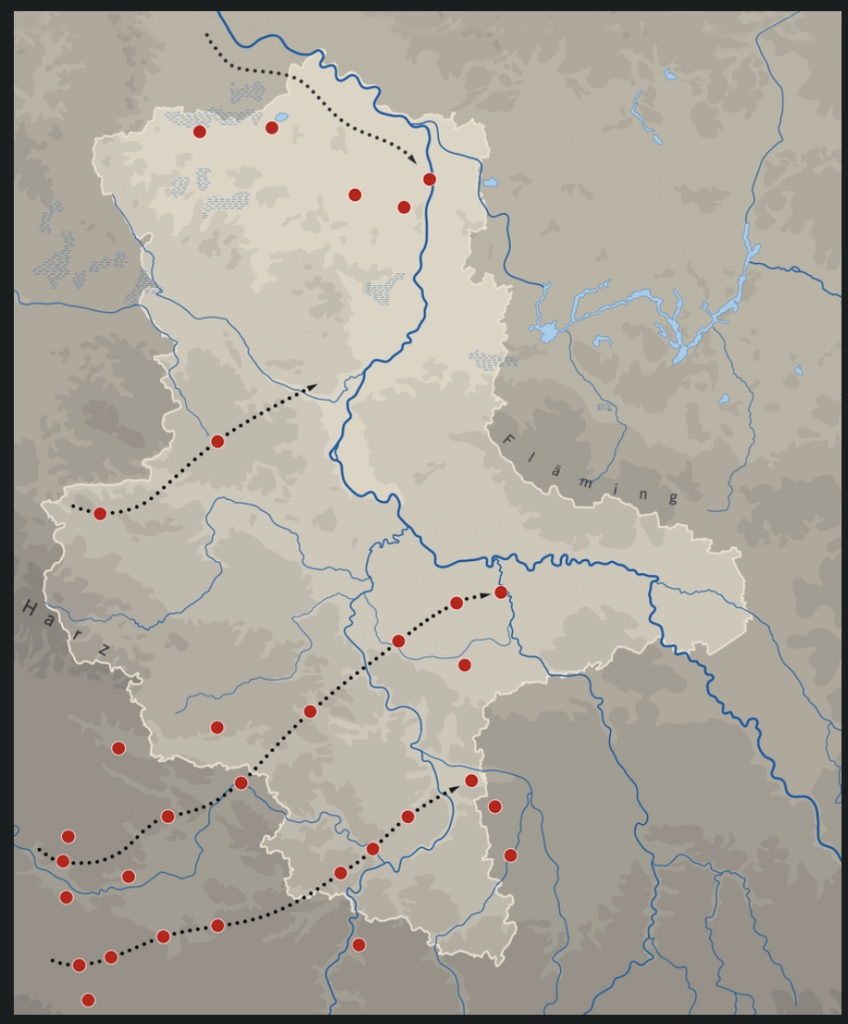 Free Germania in the area of today’s Saxony-Anhalt between 60 BC and AD 180. The marked routes indicate Roman troop movements reconstructed on the basis of coin finds. Credit: State Office for Heritage Management and Archaeology of Saxony-Anhalt, Klaus Pockrandt, Nora Seeländer.