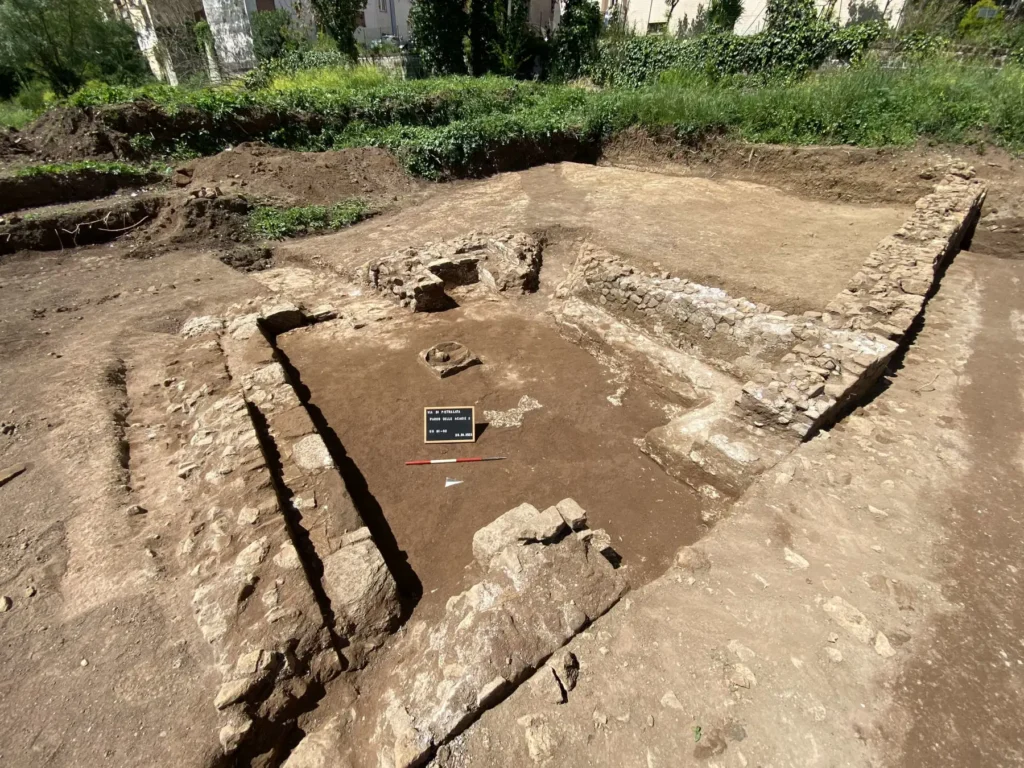 At the end of the road, archaeologists discovered a small cult building, or sacellum, measuring roughly 4.5 by 5.5 meters. Credit: Special Superintendence of Rome.