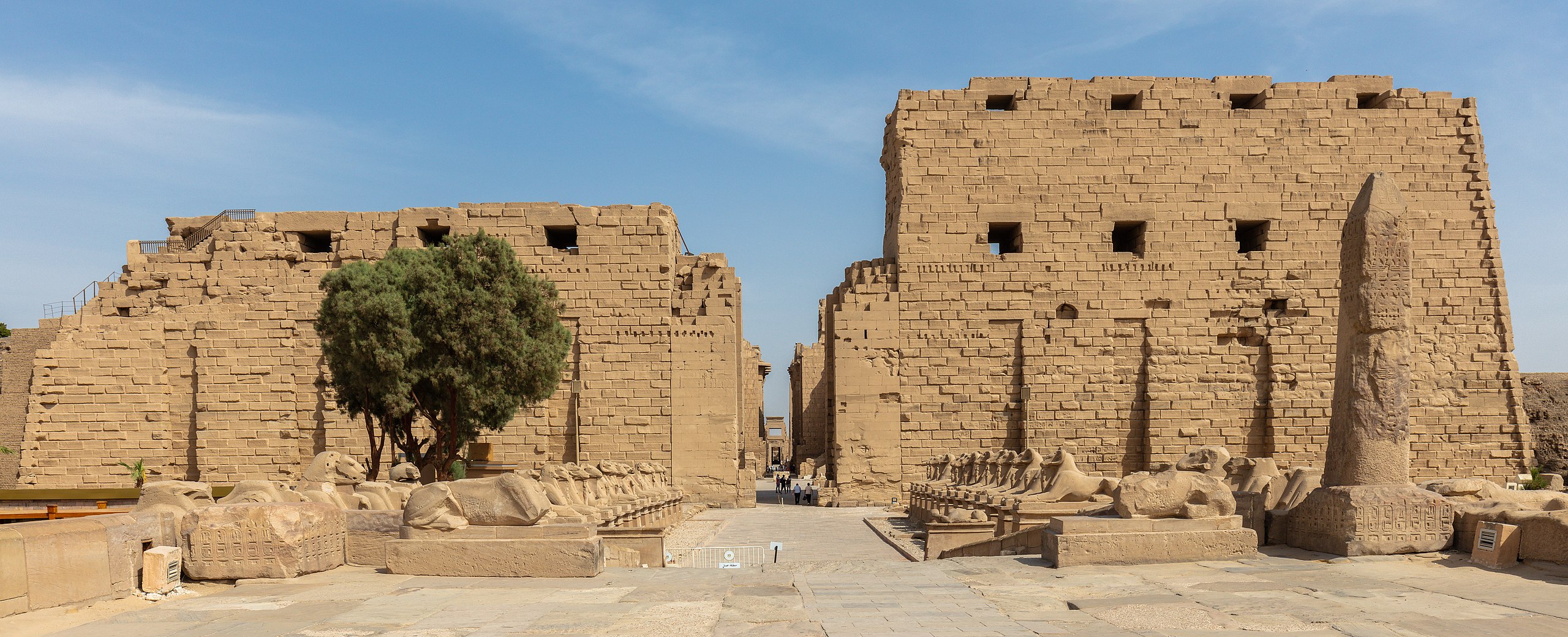 View of the first pylon of the temple of Amun-Re at Karnak. Public Domain - Wikipedia Commons
