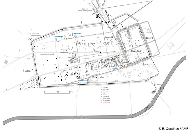 Overall plan of Roman Nida with its burial grounds. The cult district was established in the center of the city in an area that had previously been considered part of the central marketplace (forum). Credit: E. Quednau / Archaeological Museum Frankfurt