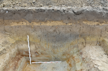 Profile of a characteristic Roman V-shaped ditch (fossa fastigata), marching camp of Aken 1. Credit: State Office for Heritage Management and Archaeology of Saxony-Anhalt, Thomas Koiki.