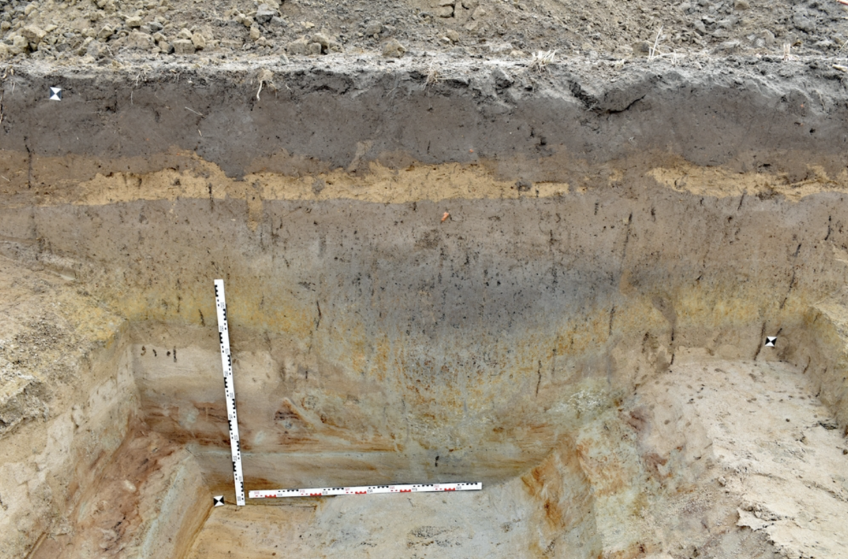 Profile of a characteristic Roman V-shaped ditch (fossa fastigata), marching camp of Aken 1. Credit: State Office for Heritage Management and Archaeology of Saxony-Anhalt, Thomas Koiki.