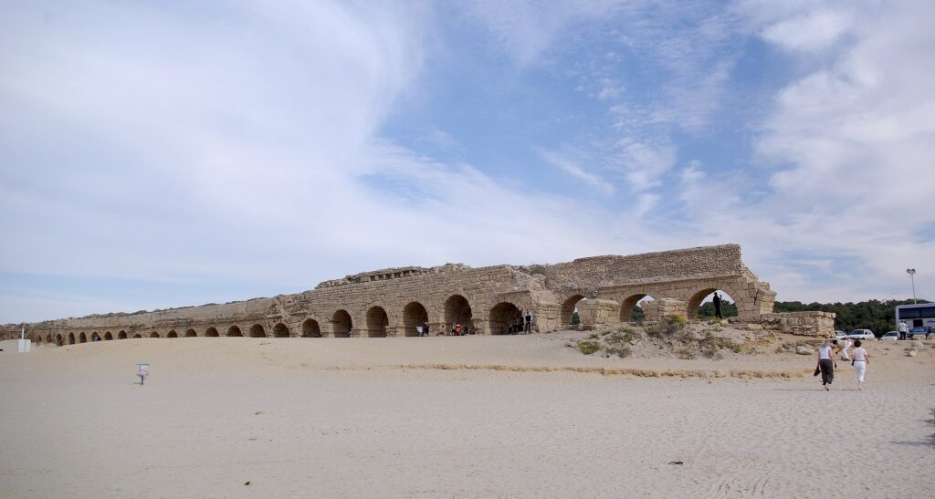 The Roman double aqueduct that brought water from the foot of the Carmel range to Caesarea. Credit: Berthold Werner - Wikipedia