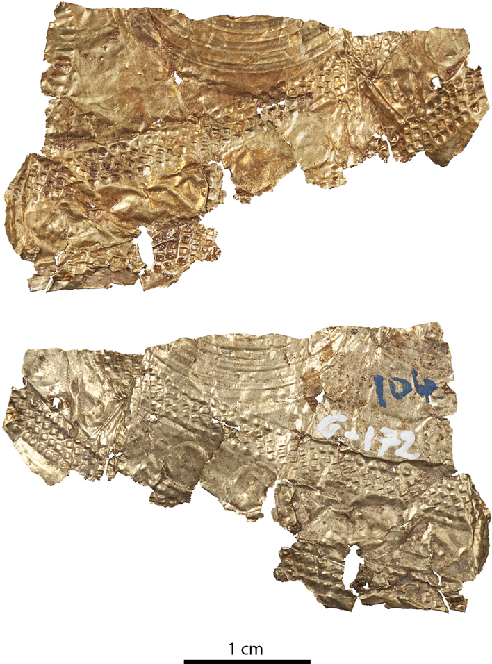 a, b) The Mazarakata ornament, recto and verso. Credit : Laténium, parc et musée d’archéologie, Hauterive (Neuchâtel) Switzerland.