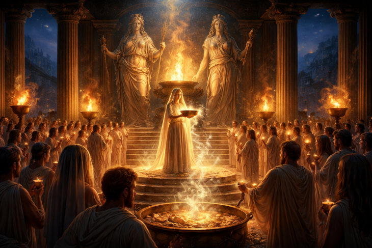 Artistic reconstruction of the Eleusinian Mysteries. Image created by the author using AI for illustrative purposes.
