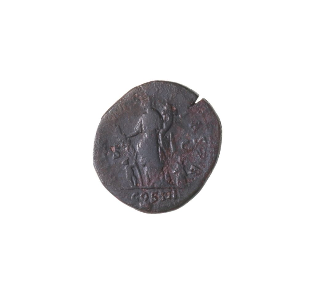 
Coin depicting Emperor Hadrian (reign 117–138 AD). Together with other coin finds, it allows the dating of the sanctuary. Credit: Museums of the City of Regensburg