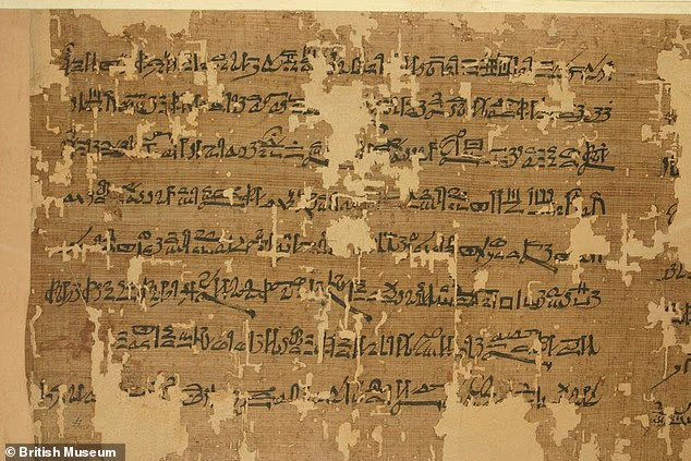 A papyrus (known as 'Anastasi I' sold by merchant and antiquities trader Giovanni d'Anastasi contains references to Shosu people who are 'of five cubits' in height. Credit: British Museum