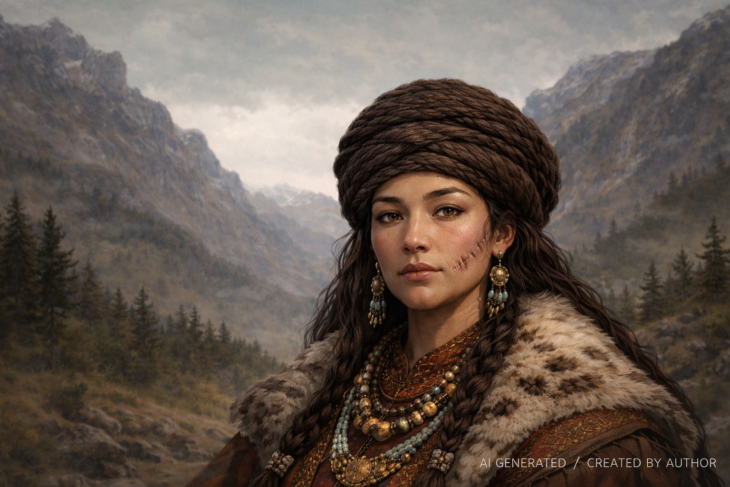 Credit: Reconstruction of a Pazyryk woman from 2,500 years ago, based on archaeological evidence. AI-generated by the author.