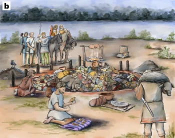 Reconstruction of the burial event at Gomolava by S.N. Credit: Fibiger, L. (2026), Nat Hum Behav