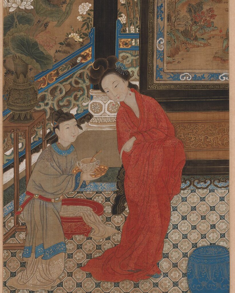 
This painting alludes to the love story between Tang emperor Xuanzong (reigned 712–56) and his consort Yang Guifei. Yang’s nude body can be seen through the transparent silk-gauze robe as she leaves the bath. Cleveland Museum of Art. Credit: Gu Jianlong -Public Domain