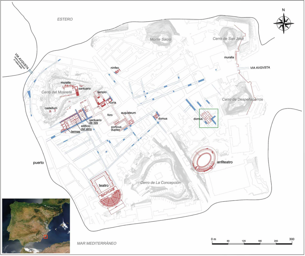 Location of Carthago Nova on the Iberian Peninsula and layout of the Roman city with the location of the Domus of Salvius. Credit: G. Castillo and A. Fernández (2026)