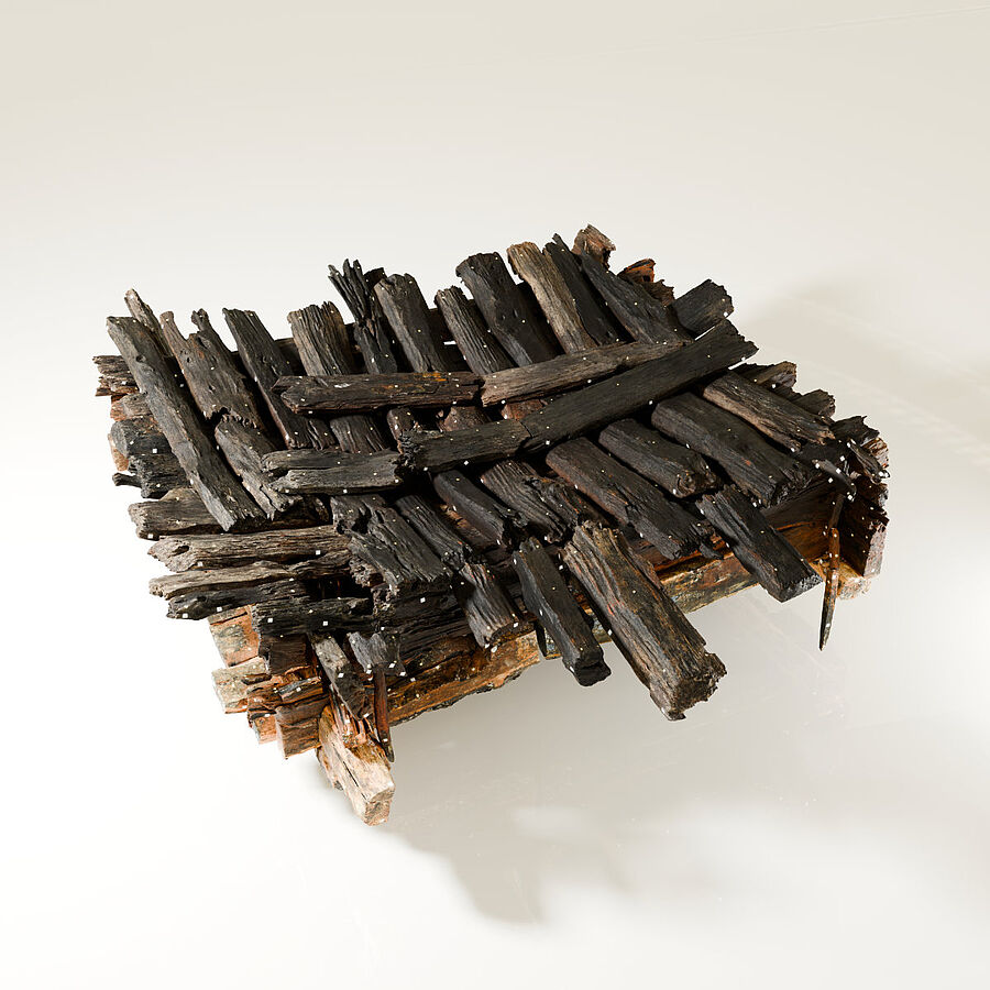 3D reconstruction model of the central burial chamber of the Celtic mound in Riedlingen. Illustration: State Office for Monument Preservation (LAD) at the Regierungspräsidium Stuttgart / Christoph Steffen.