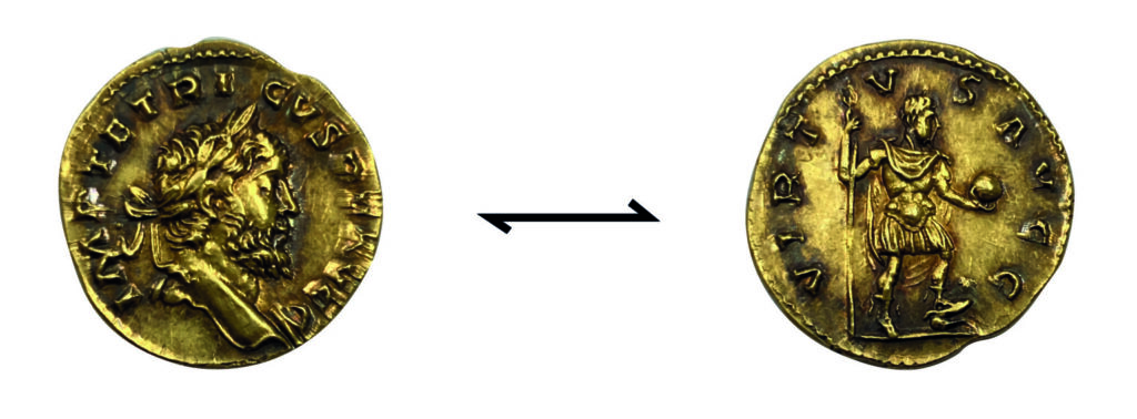 Aureus coin of Tetricus from the foundation deposit of Temple M3. Credit: Grégory Compagnon (2026), Le Fil d'ArAr