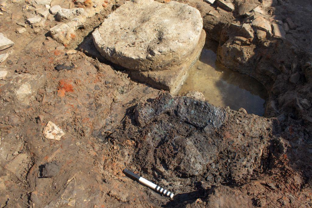 Bronze sheets in situ during the excavation at Kleidi Samikon. Credit: Greek Ministry of Culture