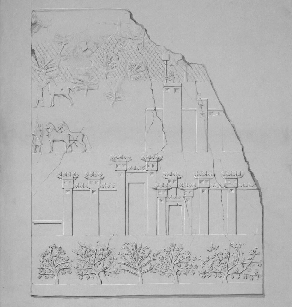 Drawing of Slab 28 of Sennacherib’s Throne Room by Layard. Credit: Trustees of the British Museum