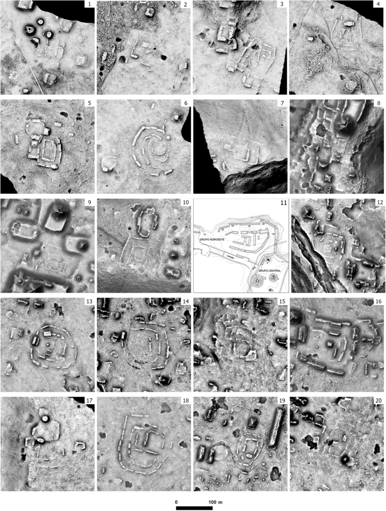 Layouts of nested complexes 1 to 20 (map of complex 11 after Šprajc et al. Reference Šprajc, Esquivel, Čaval and Isabel García López2014:plano 2). Crdit: Šprajc I. 2026, Ancient Mesoamerica