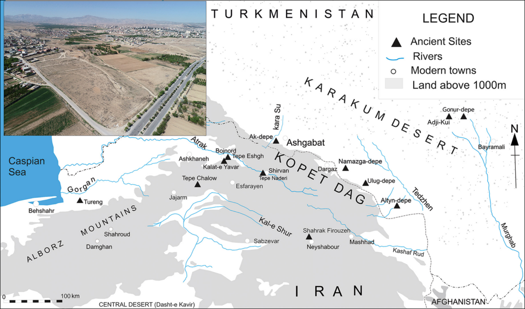 Map of north-eastern Iran showing the locations of BMAC sites, with an inset aerial photograph of Kalat-e Yavar looking west (figure by A. Vahdati). Credit: Vahdati A. A (2026), Antiquity