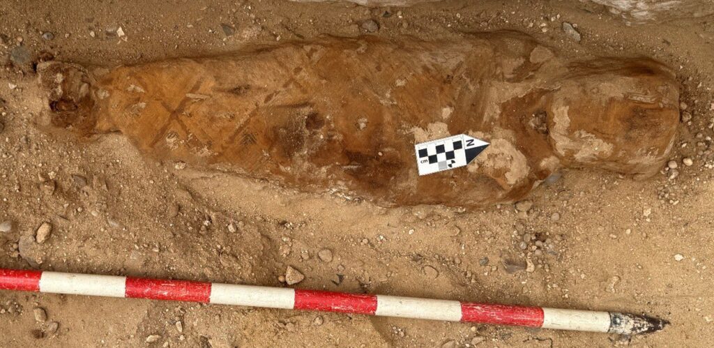 A Roman-era mummy from Oxyrhynchus was found containing a papyrus fragment from Book II of Homer’s Iliad, known as the “Catalog of Ships.” Credit:  Egypt’s Ministry of Tourism and Antiquities via Facebook