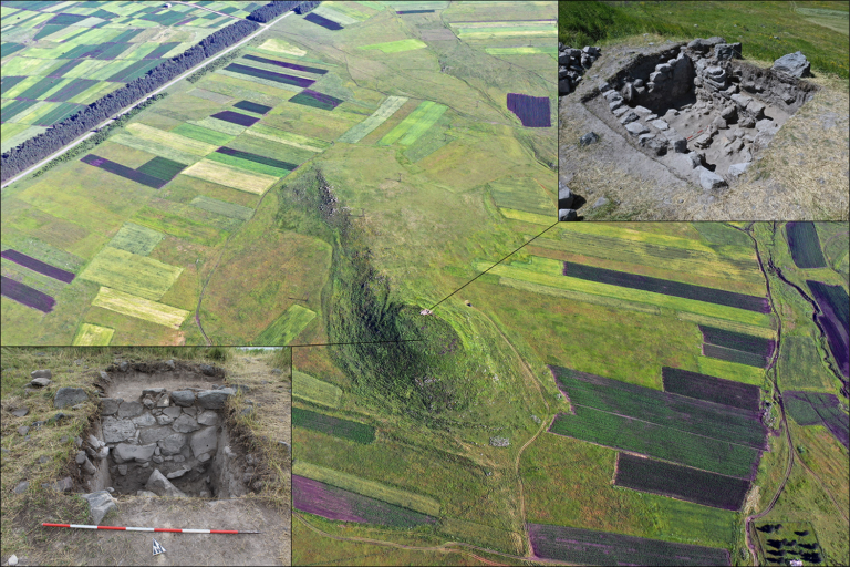 Aerial view of Baraleti with excavation areas (© Samtskhe-Javakheti Project). Credit: Dan R, et. al., 2026, Antiquity.