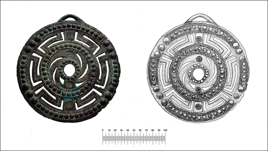 Bronze solar disk from Baraleti Natsargora (SJP025) (Drawing by F. Laurita © Samtskhe-Javakheti Project). Credit: Dan R, et. al., 2026, Antiquity.