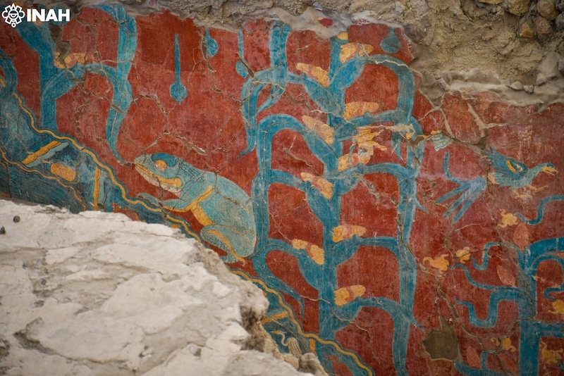 
In Tlaxcala, representations of maize and its patron deities are also present in the mural paintings of Cacaxtla. Photo: Enrique Chávez, CINAH Tlaxcala.