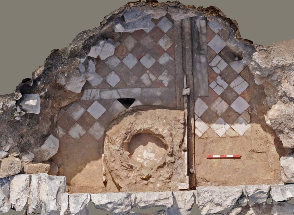  Vertical view of the southern photisterion. Extracted from a photogrammetric model (the scale is 0.5 m; M. Eisenberg). Credit: Eisenberg, M.,  et al.,2026, Palestine Exploration Quarterly