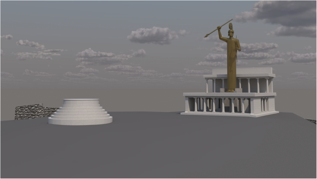 Schematic 3D reconstruction of thronos with bathron and statue of Apollo Amyklaios by T. Kazolias. © Amykles Research Project. Credit: Beck, H., 2026