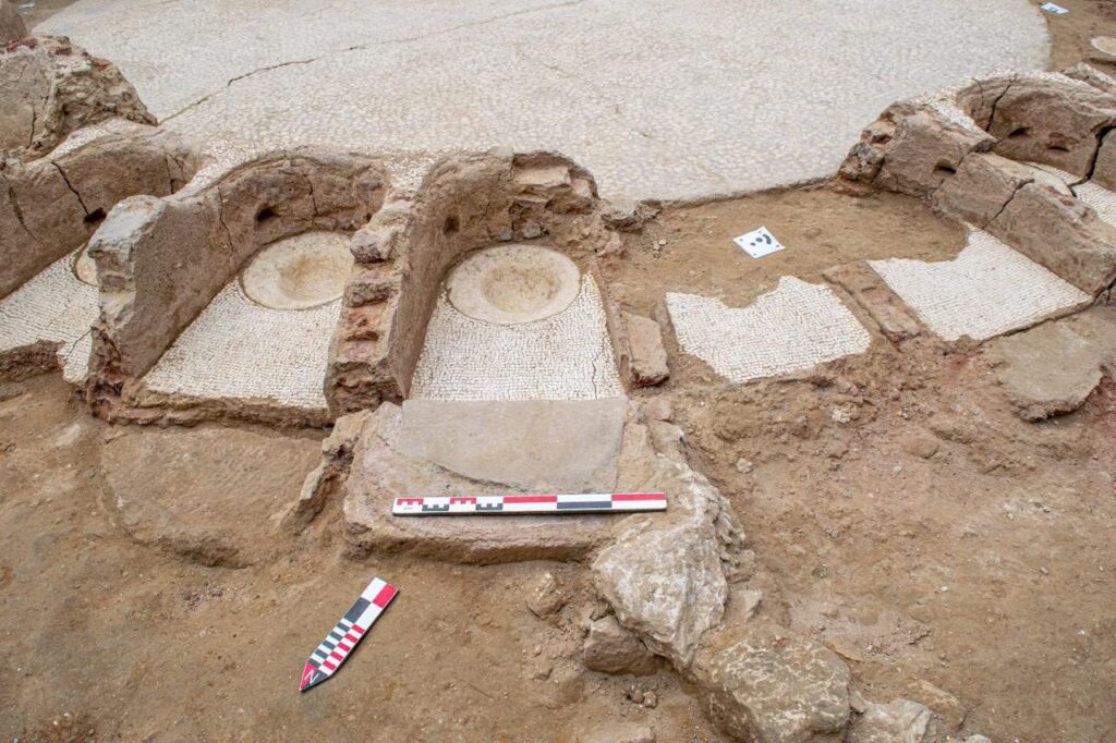 Near the bath, excavators uncovered the remains of a Roman residential villa with mosaic floors executed in several techniques. Credit: Egypt’s Ministry of Tourism and Antiquities