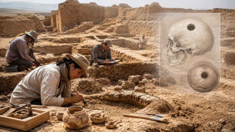 AI-generated illustration of an archaeological excavation at Djarkutan in Uzbekistan.