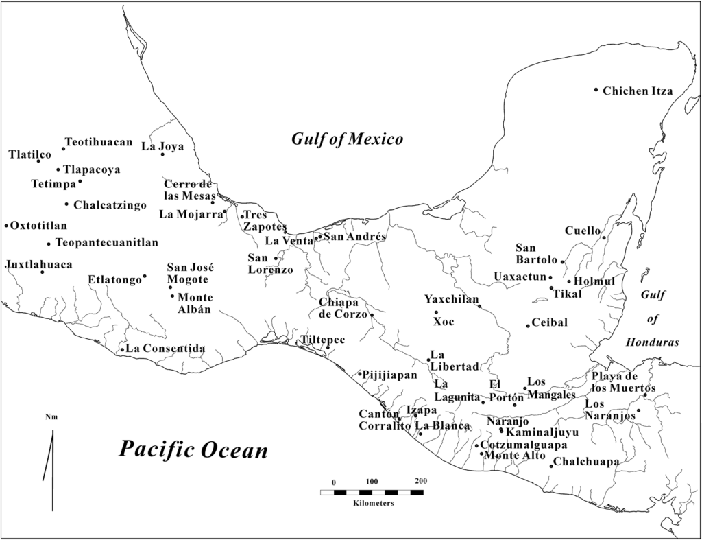 Map of Mesoamerica showing location of La Blanca and other Preclassic sites mentioned in text. Map by Michael Love—credit: Guernsey, J., Strauss, S. M., & Love, M. (2026).