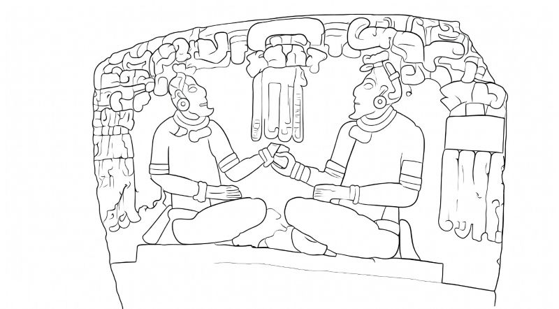 Preliminary drawing of Stela 2. Courtesy of Lino Espinoza. Credit: INAH