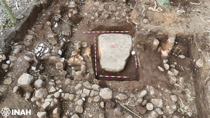 The stela as found at the discovery site. Credit: INAH