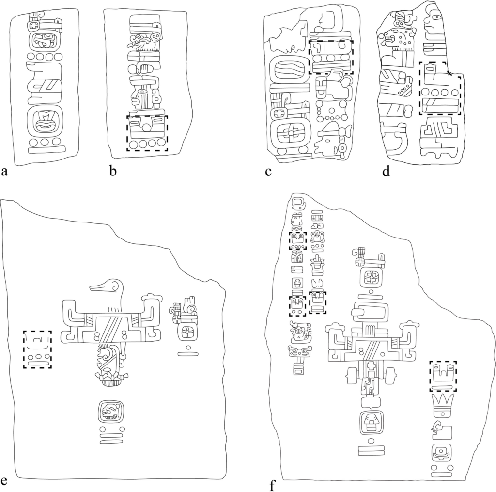 Zapotec inscriptions from Monte Albán used to study the Glyph W lunar cycle: monoliths D-139, D-140, M-21, and D-142, and orthostats J-10 and J-14. Drawings courtesy of Elbis Domínguez and Javier Urcid.
Credit: J. Justeson, J.P. Lowry, 2026