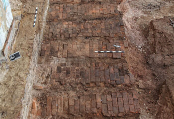 Approx. 30-square-meter brick-paved floor from the early modern period. Credit: © Sven Kretzschmar, Landesamt für Archäologie Sachsen.