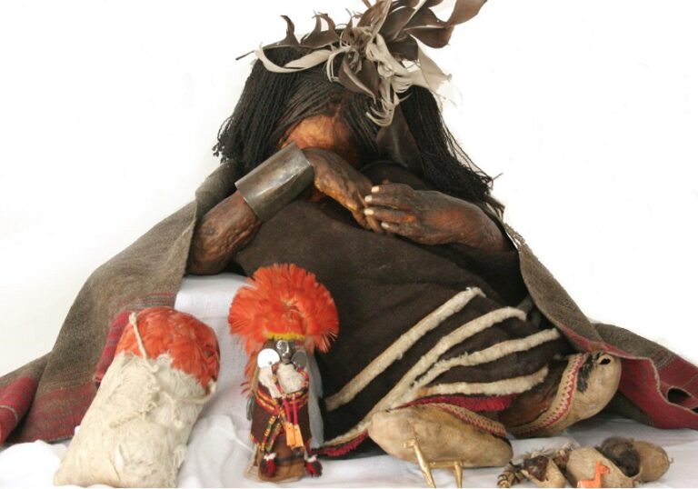 The Boy of Cerro El Plomo and his funerary assemblage. Credit: National Museum of Natural History of Chile.