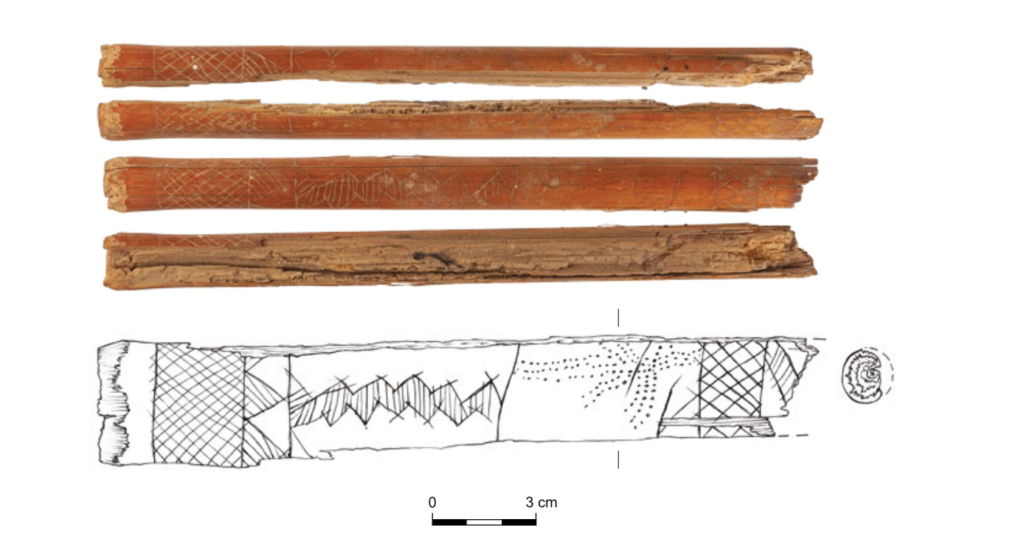 The reed object; drawing presents unfolded view of the object (photos by Tal Rogovsky; line drawing by Yulia Rudman). Credit: Susnow, M., Porat, R., & Davidovich, U., 2026