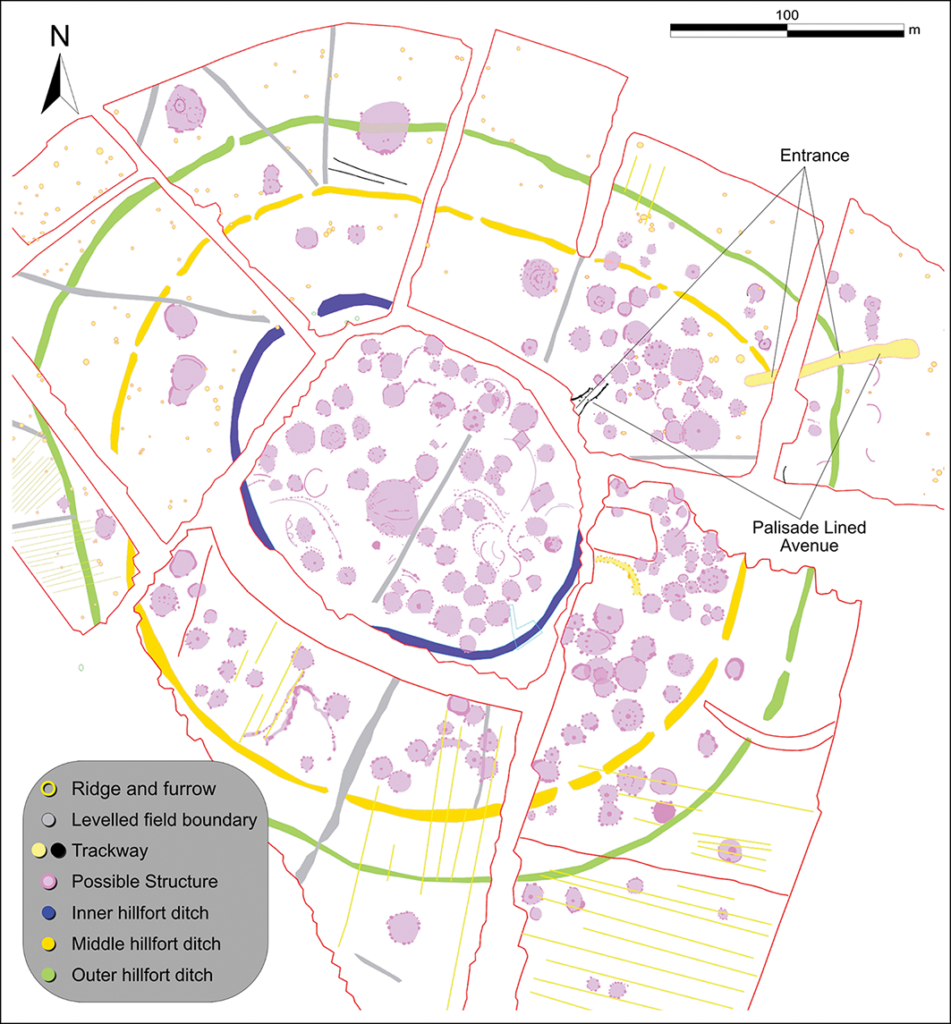 Interpretation of the gradiometry data (figure by authors).  Most of these structures measure 7–9m in diameter, a range consistent with contemporaneous Bronze Age house sizes in Ireland. Credit: O’Driscoll, J., & Gleeson, P. (2026)