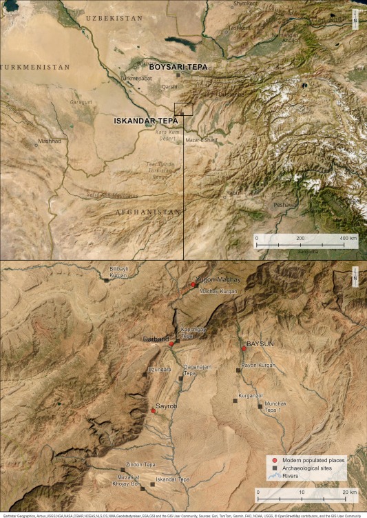 
Map of the Bactro-Sogdian borderlands with the settlements of the Hellenistic and Transitional period indicated, by L. Stančo, T. Tencer. Credit: Stančo, Kysela, Tencer, Milo, & Shaydullaev, 2026