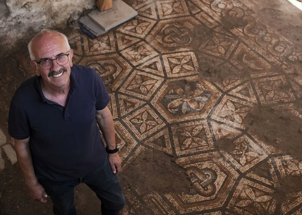 The mosaic dates to the 4th–6th centuries AD, when Smyrna was part of the eastern Roman world. Credit: AA